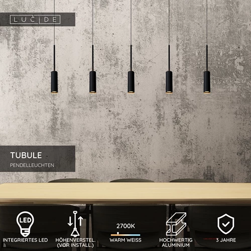 Lucide TUBULE - Pendelleuchten - LED - 5x7W 2700K - Schwarz - USP